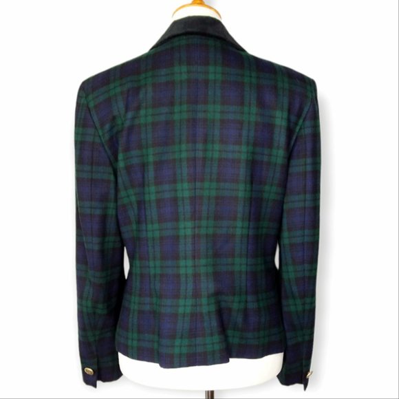 Vtg JH Collectibles 100% Wool Blazer Size 10 Tartan Plaid Velvet Collar USA - Picture 6 of 12